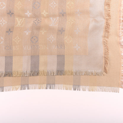 Louis Vuitton Silk Lurex Wool So Shine Monogram Shawl Beige 4 of 5