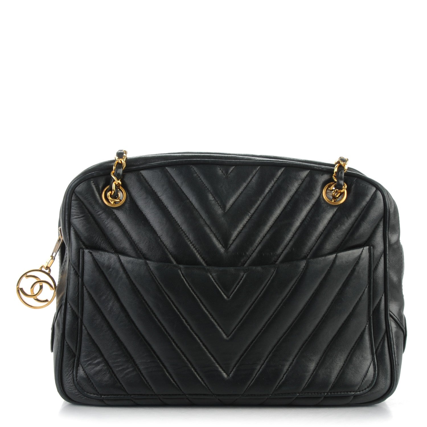 Chanel Lambskin Chevron Quilted Camera Case Black 1 of 8
