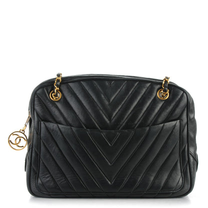 Chanel Lambskin Chevron Quilted Camera Case Black 1 of 8