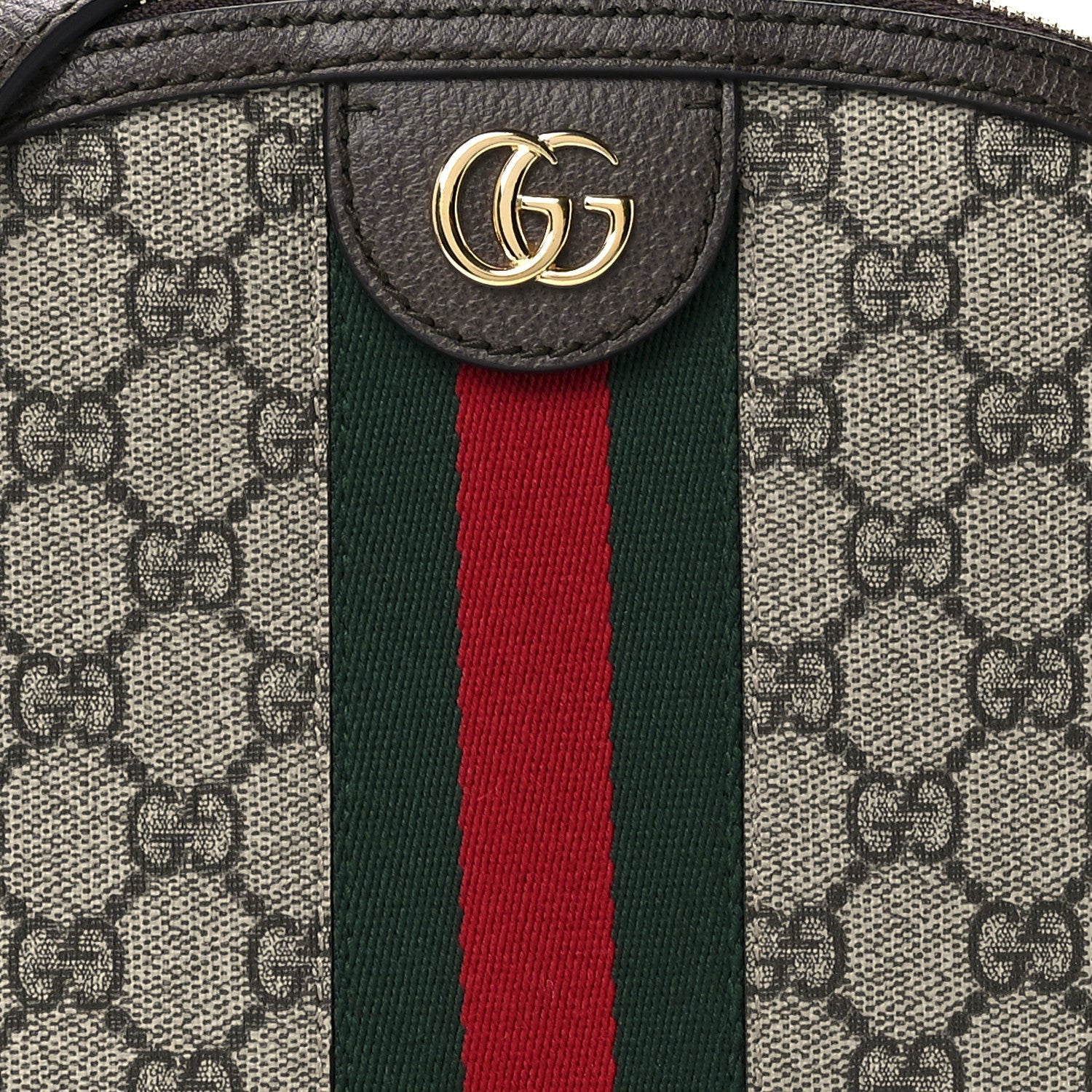 Gucci GG Supreme Monogram Textured Dollar Calfskin Web Small Ophidia Dome Shoulder Bag Beige Ebony New Acero 8 of 11