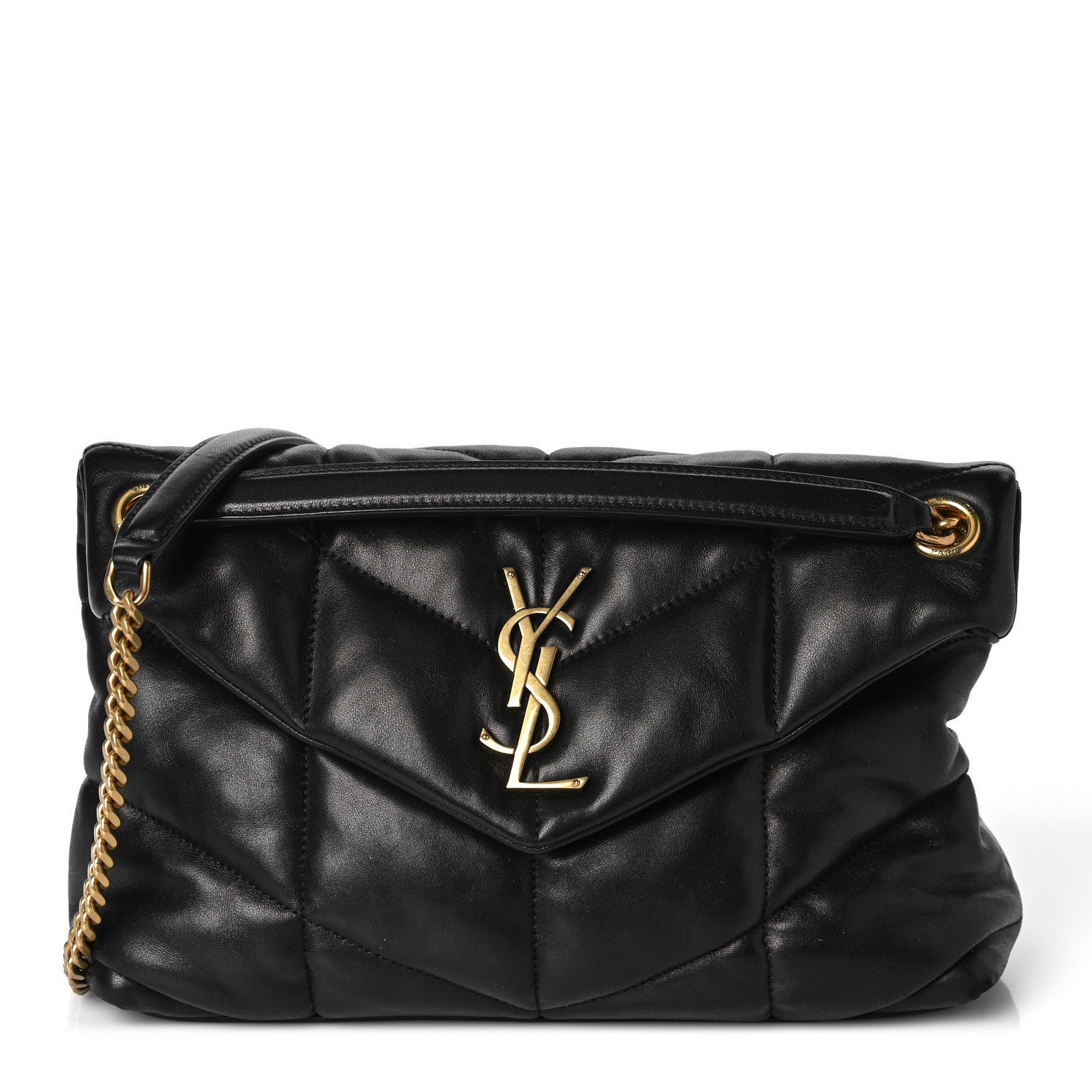 Saint Laurent Lambskin Quilted Small Loulou Puffer Monogram Chain Satchel Black 1 of 8