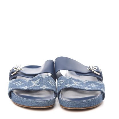 Louis Vuitton Monogram Denim Bom Dia Flat Mule Sandals 36 Blue 2 of 8