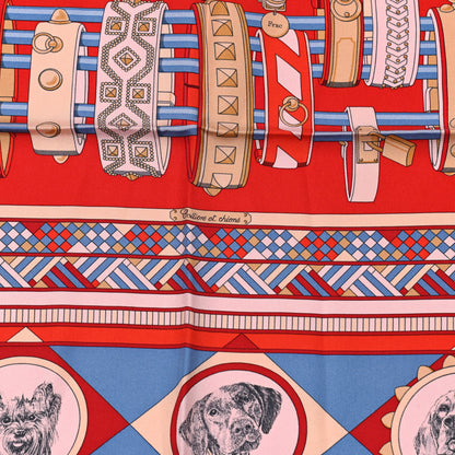 Hermes Silk Carre Wash Colliers de Chiens Scarf 90 Rouge White Bleu 3 of 5