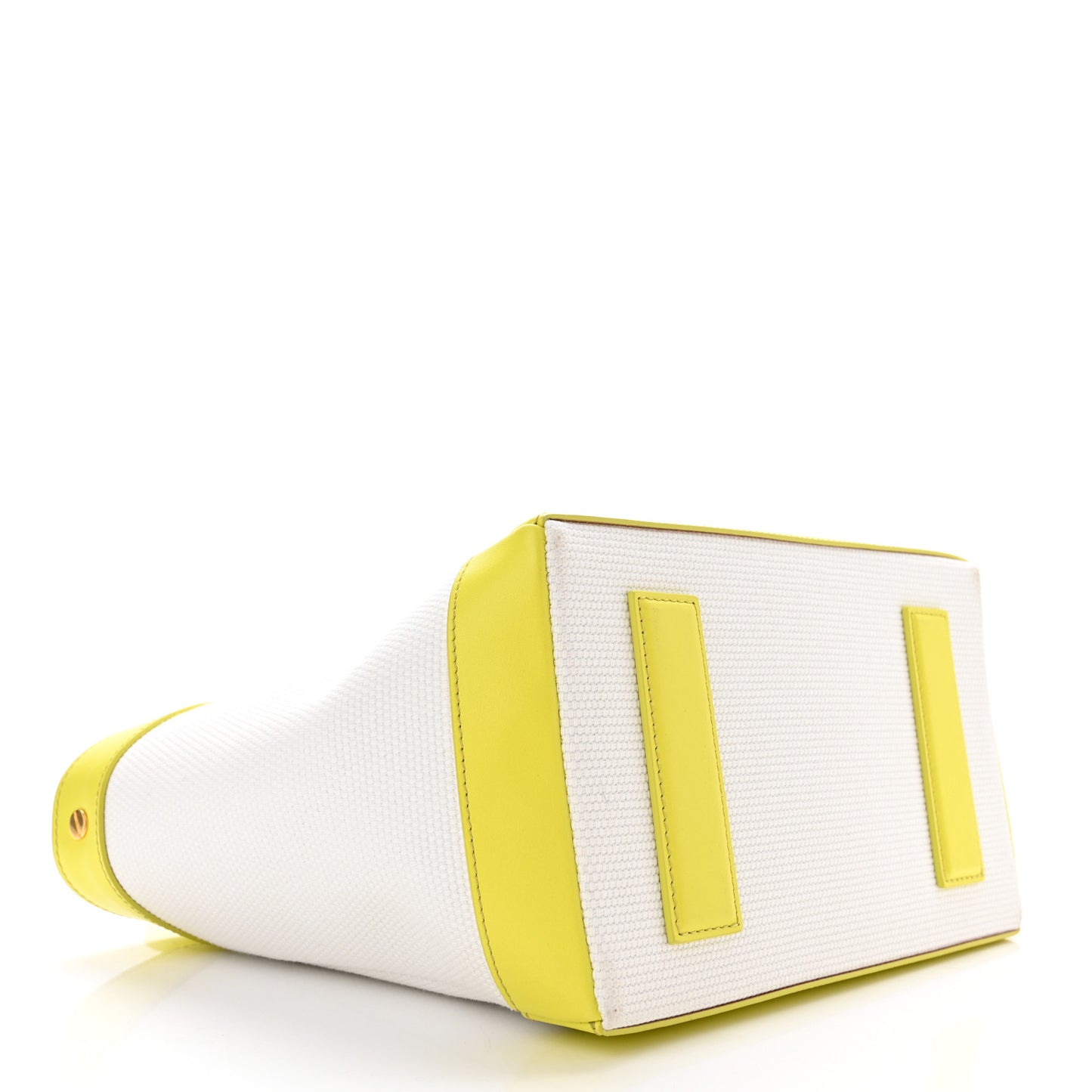 Canvas Calfskin Mini Logo Tote White Yellow