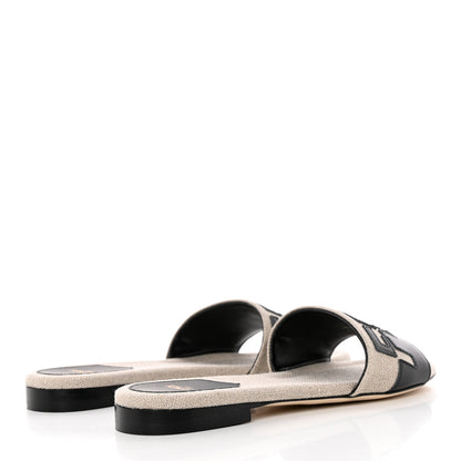 Fendi Vitello Canvas Signature Flat Slide Sandals 37 Black Grezzo 4 of 16