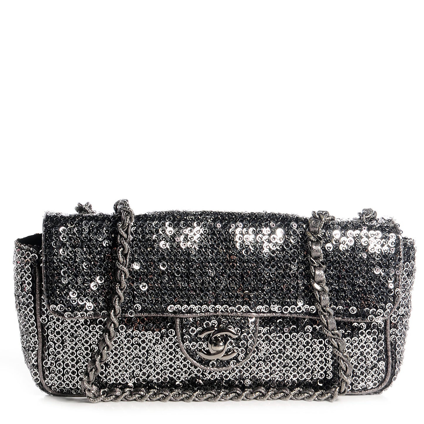 Sequin East West Flap Dark Silver