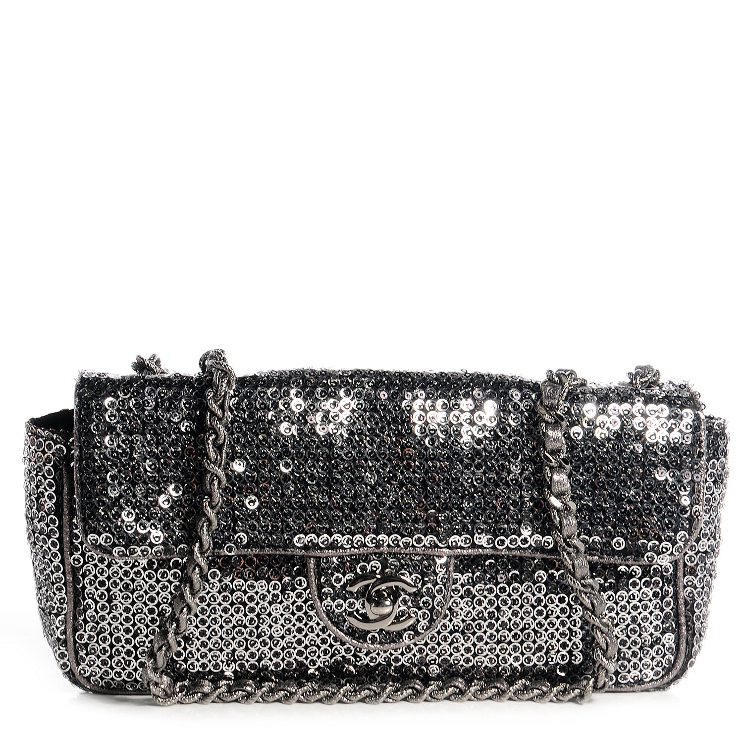Chanel Sequin East West Flap Dark Silver 1 of 8