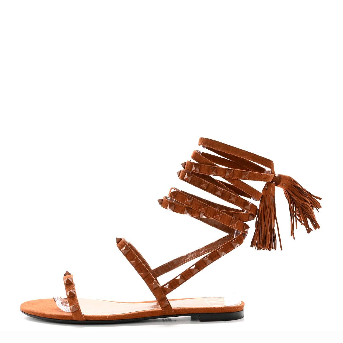Suede Monochrome Rockstud Flair Ankle Wrap Flat Sandals 37 Deep Cuir