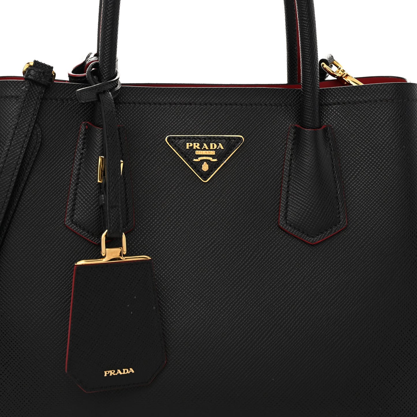 Saffiano Cuir Small Double Bag Black Fuoco