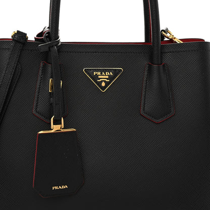 Prada Saffiano Cuir Small Double Bag Black Fuoco 7 of 11