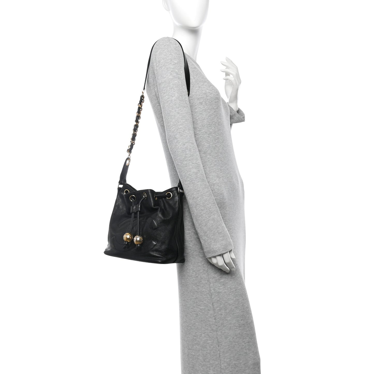 Caviar CC Chain Mini Drawstring Bag Black