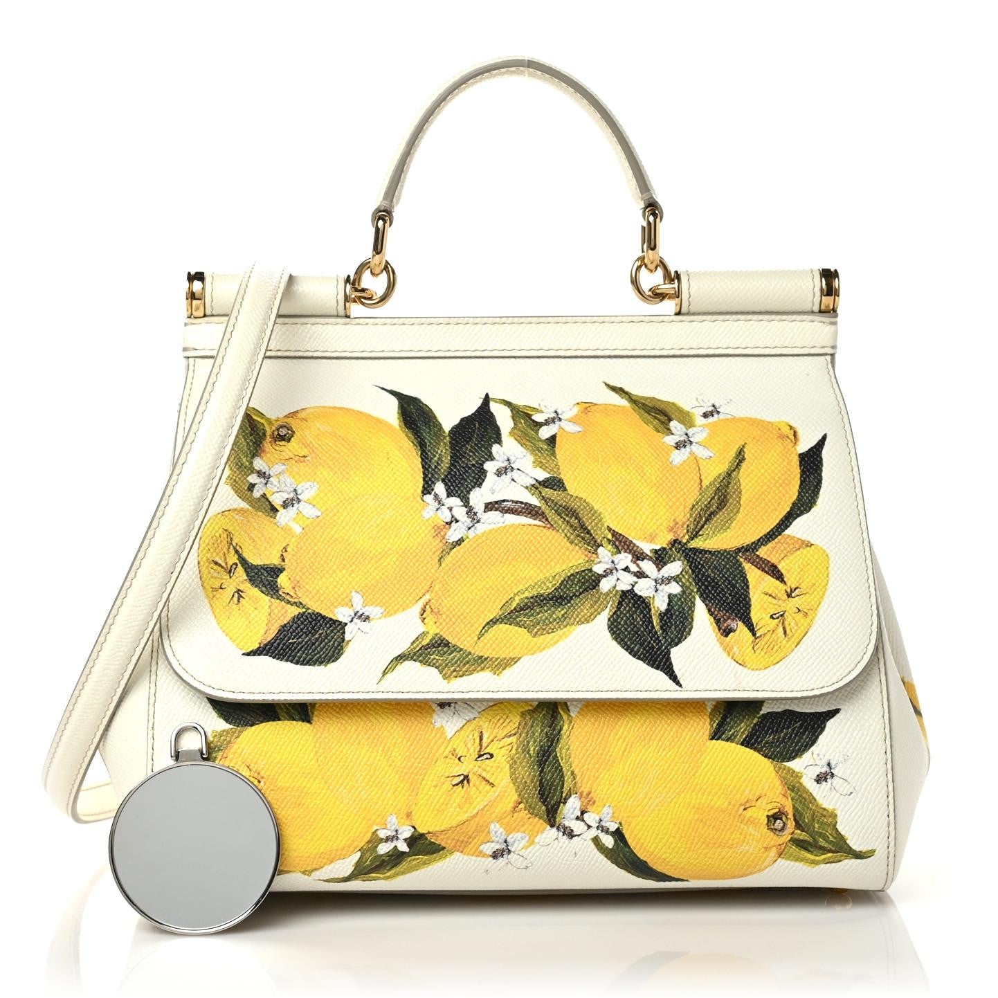 Dauphine Lemon Print Medium Miss Sicily Satchel White