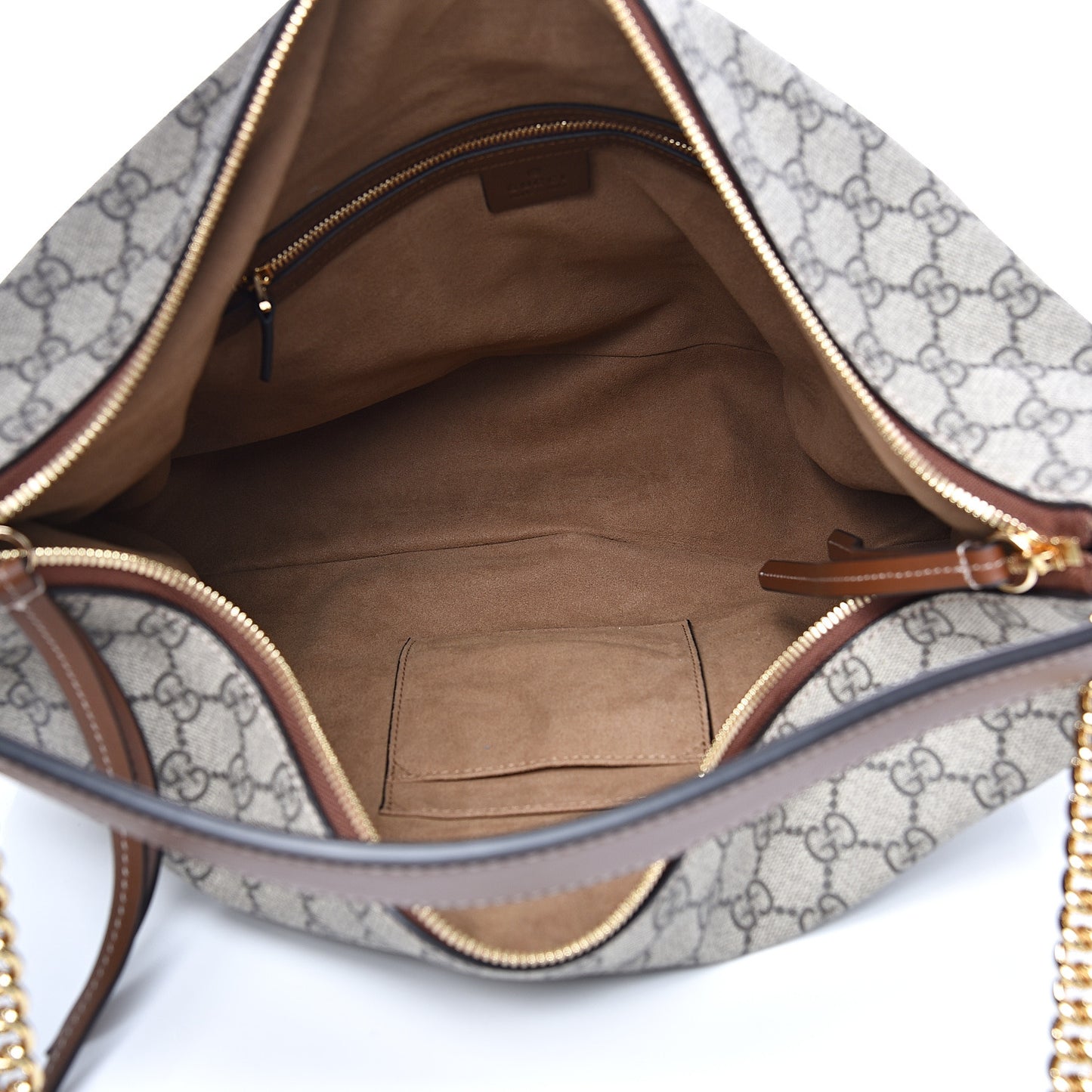 GG Supreme Monogram Large Linea A Hobo Light Brown