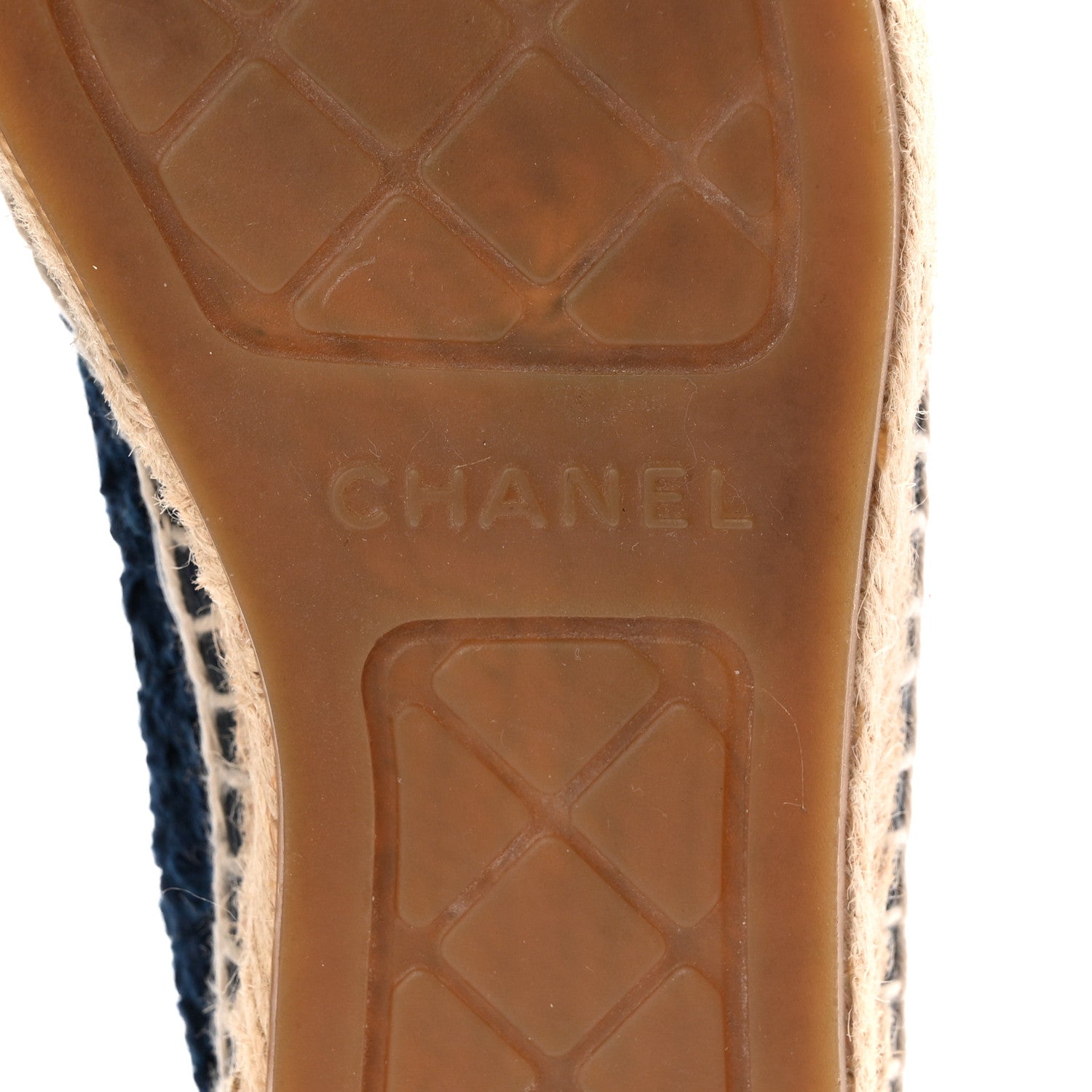 Chanel Tweed Grosgrain CC Espadrilles 37 Navy Black 1875955