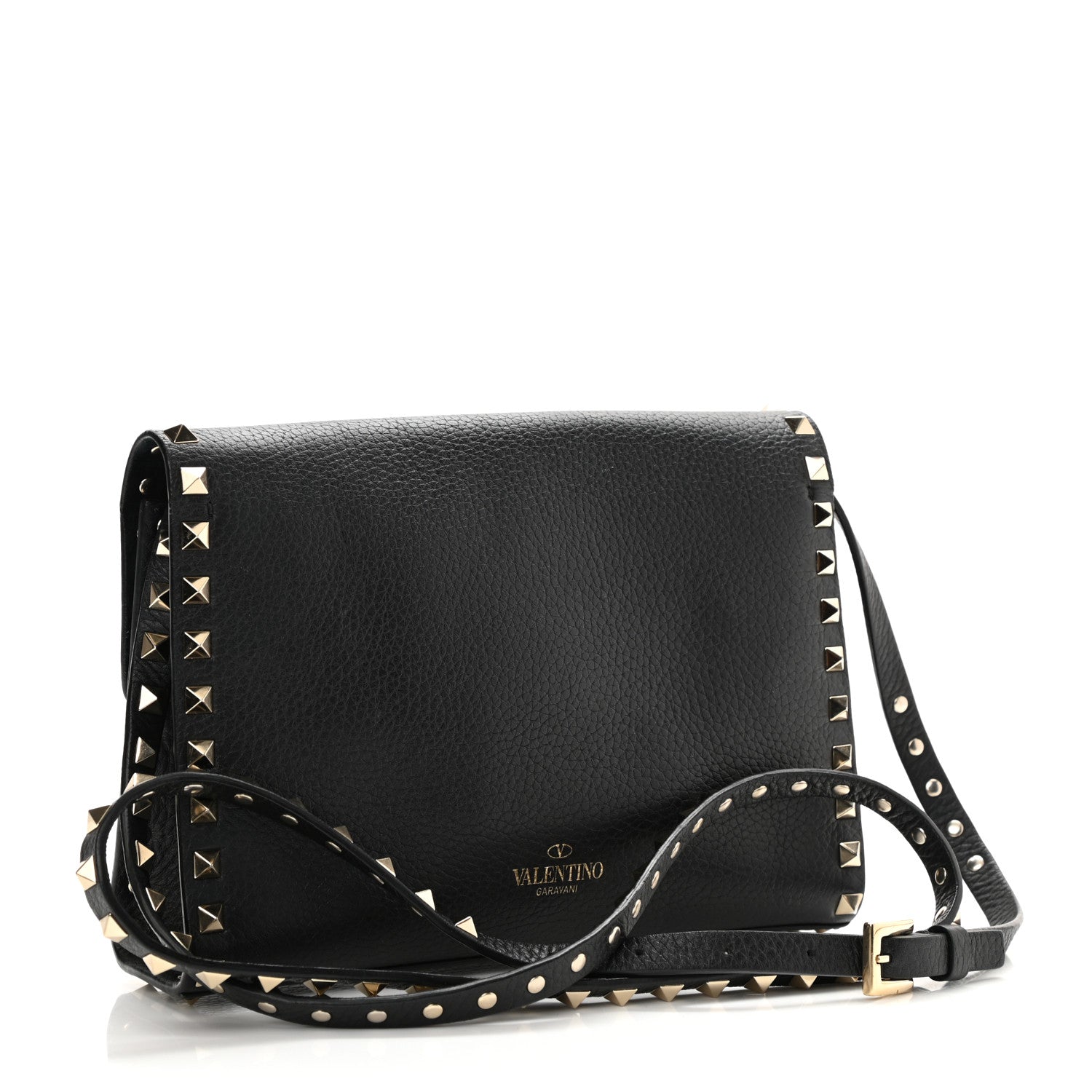 Valentino Garavani Pebbled Calfskin Medium Rockstud Flip Lock Crossbody Bag Black 3 of 7