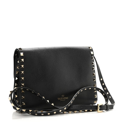Valentino Garavani Pebbled Calfskin Medium Rockstud Flip Lock Crossbody Bag Black 3 of 7