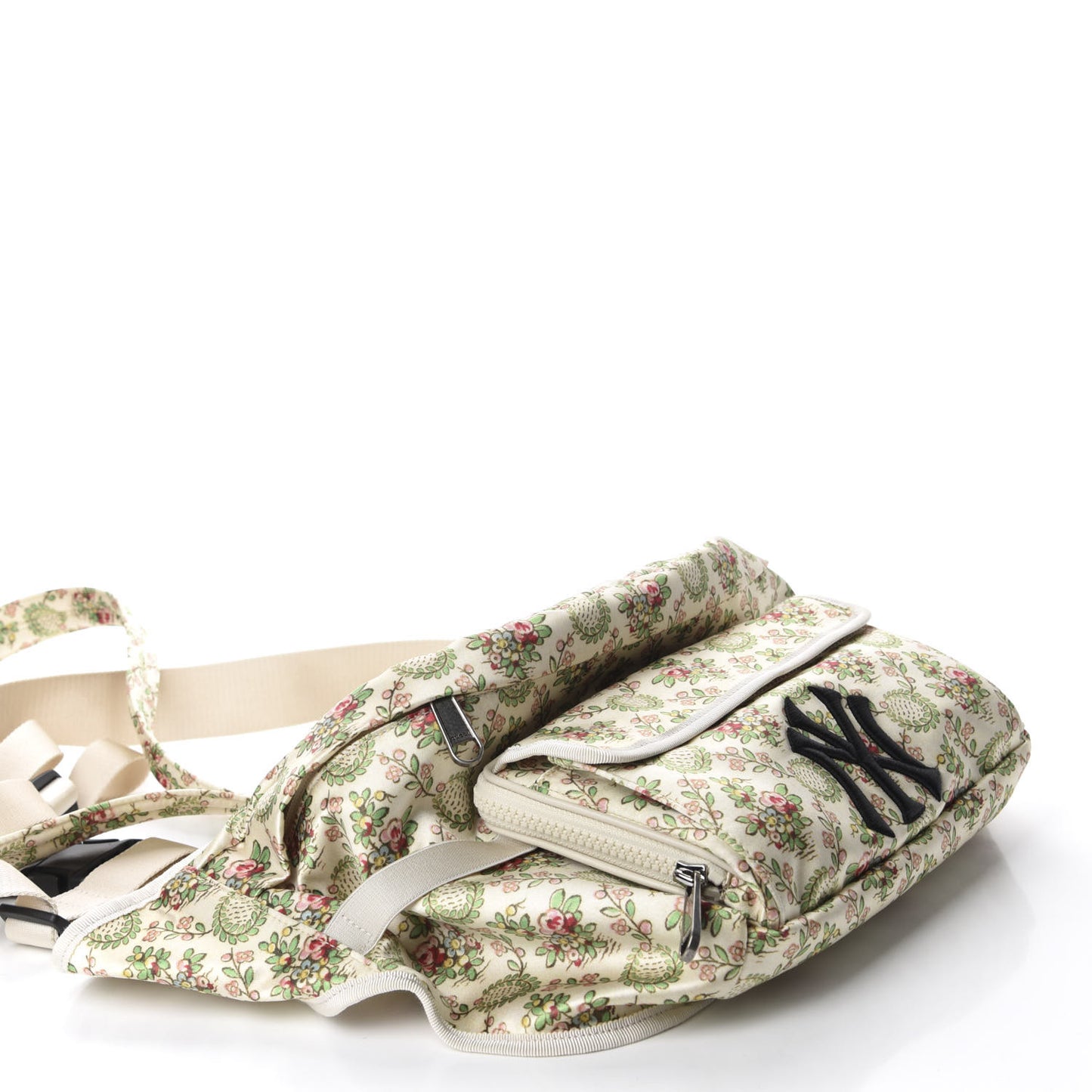 X MLB Satin Floral Print NY Yankees Patch Convertible Belt Bag Ivory Green