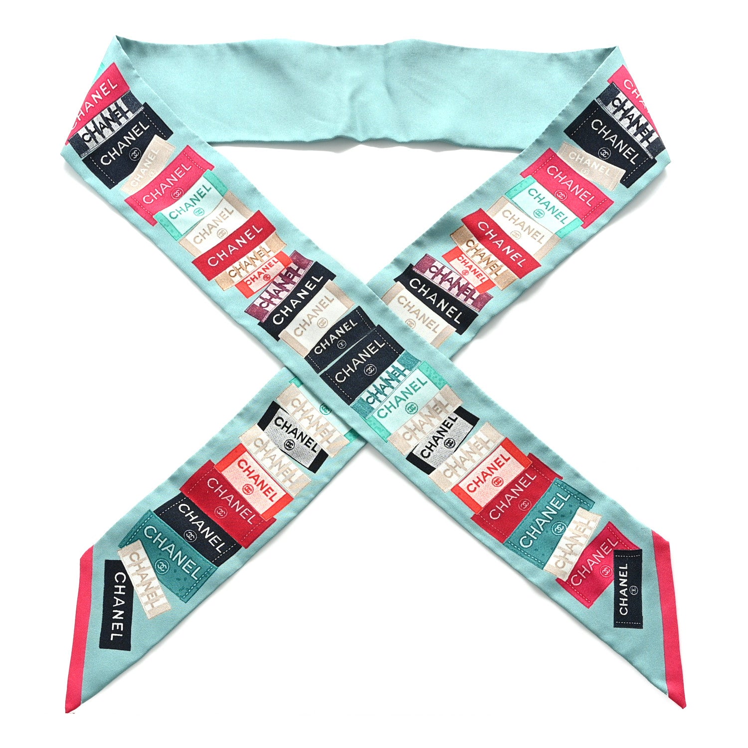 Chanel Silk Twill Slim Bandeau Scarf Blue Multicolor 1 of 5