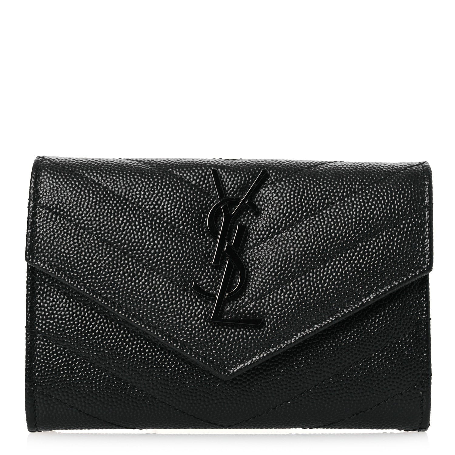 Saint Laurent Grain De Poudre Matelasse Chevron Small Monochrome Monogram Envelope Wallet Black 1 of 7