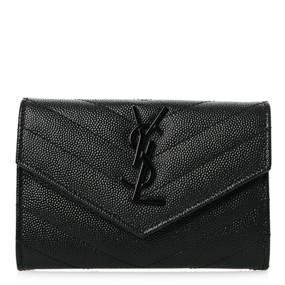 Saint Laurent Grain De Poudre Matelasse Chevron Small Monochrome Monogram Envelope Wallet Black 1 of 7