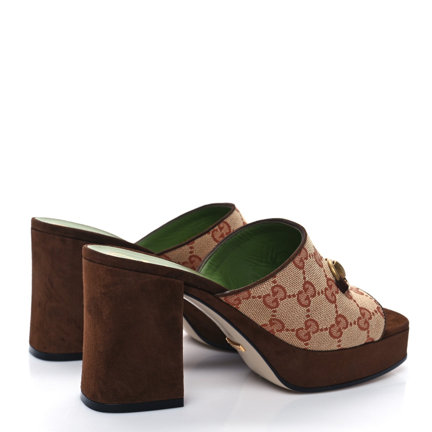Gucci GG Monogram Kid Scamosciato Houdan Mid Heel Platform Slide Sandals 37.5 Beige Ruggine Maroon 4 of 8