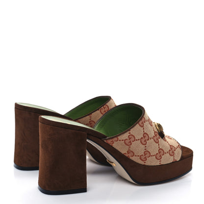 Gucci GG Monogram Kid Scamosciato Houdan Mid Heel Platform Slide Sandals 37.5 Beige Ruggine Maroon 4 of 8