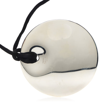 Tiffany Sterling Silver Elsa Peretti Round Disc Pendant Silk Cord Necklace 5 of 5