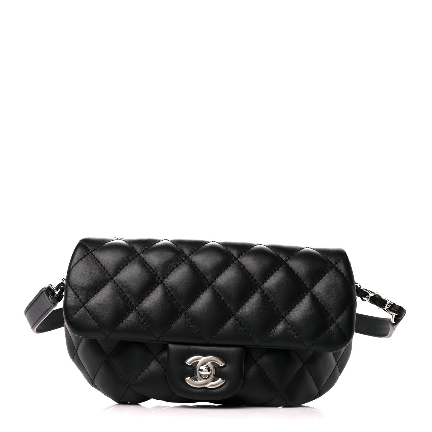 Calfskin Quilted CC Uniform Flap Belt Bag Black