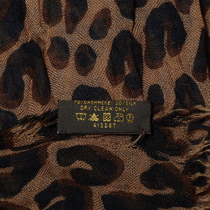 Louis Vuitton Cashmere Silk Leopard Stole Brown 6 of 6