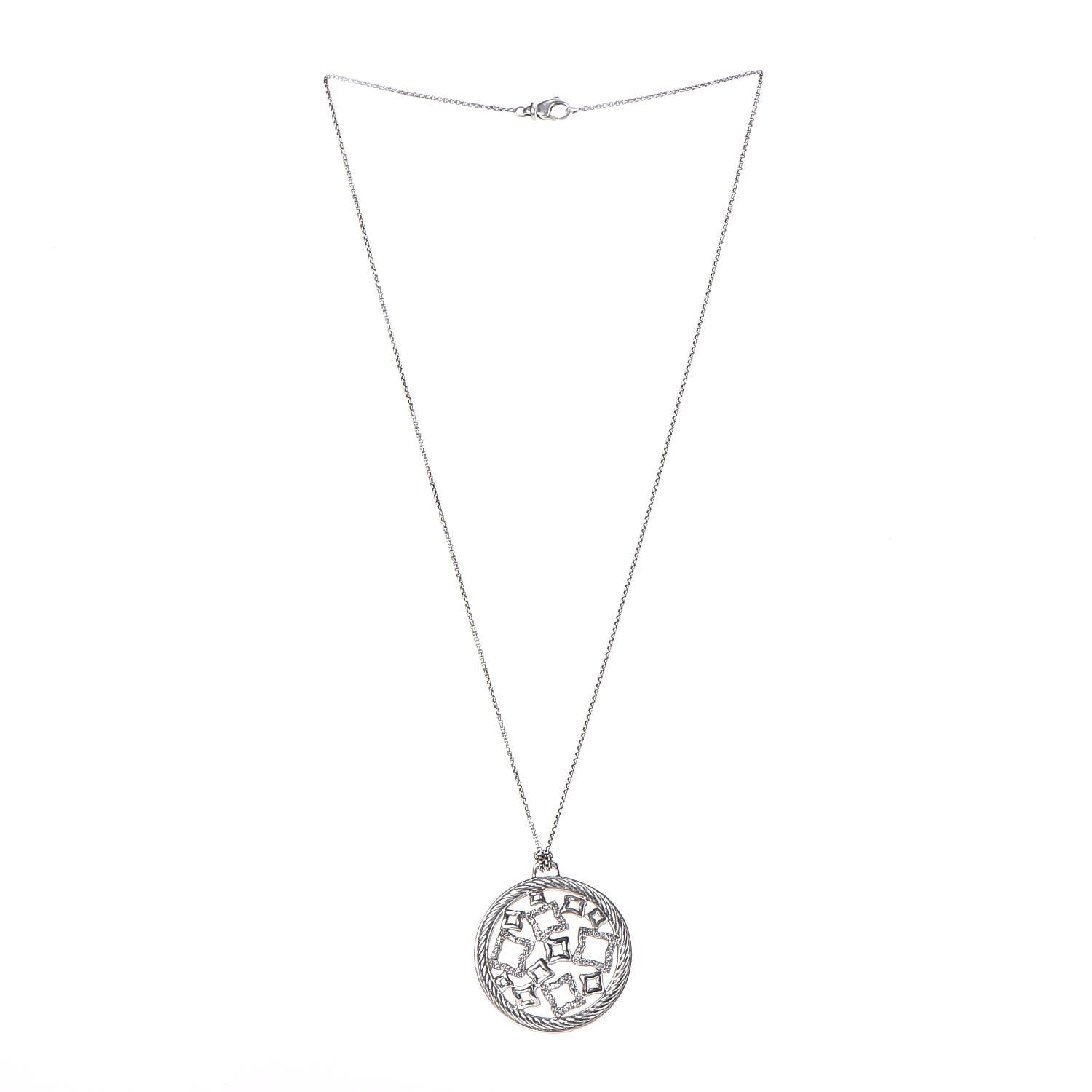 David Yurman Sterling Silver Diamond Quatrefoil Pendant Necklace 3 of 5