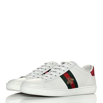 Gucci Calfskin Ayers Bee Embroidered Womens Ace Sneakers 37.5 White Green 3 of 9