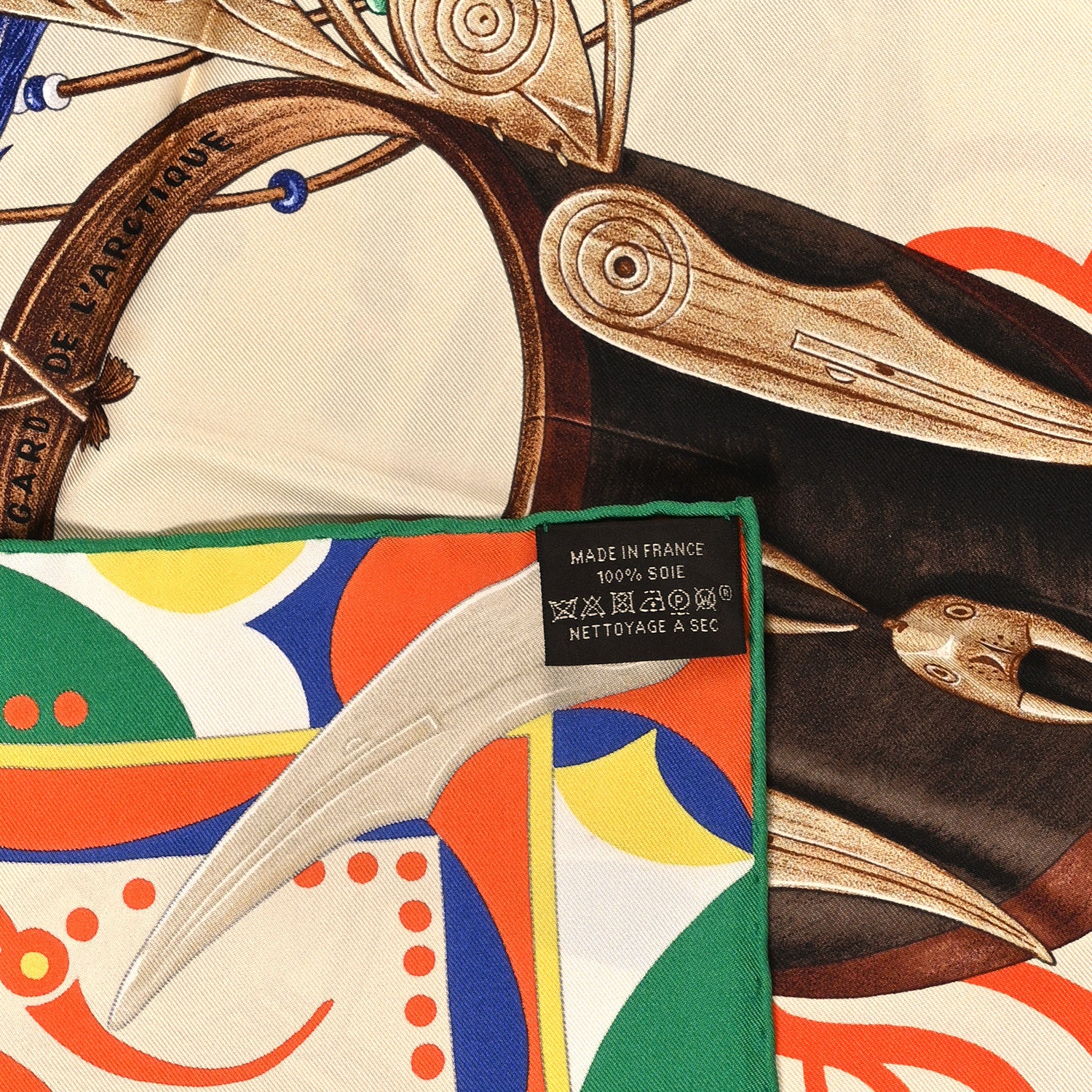 Hermes Silk Le Regard de L'Arctique Scarf 90 Green Orange 3 of 4