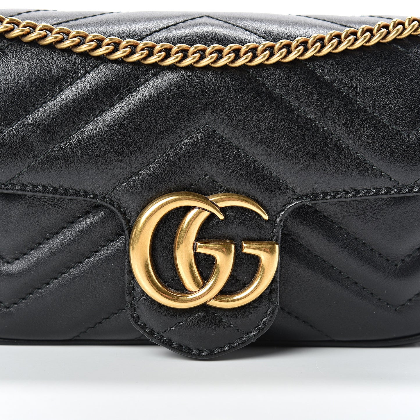 Calfskin Matelasse Super Mini GG Marmont Shoulder Bag Black