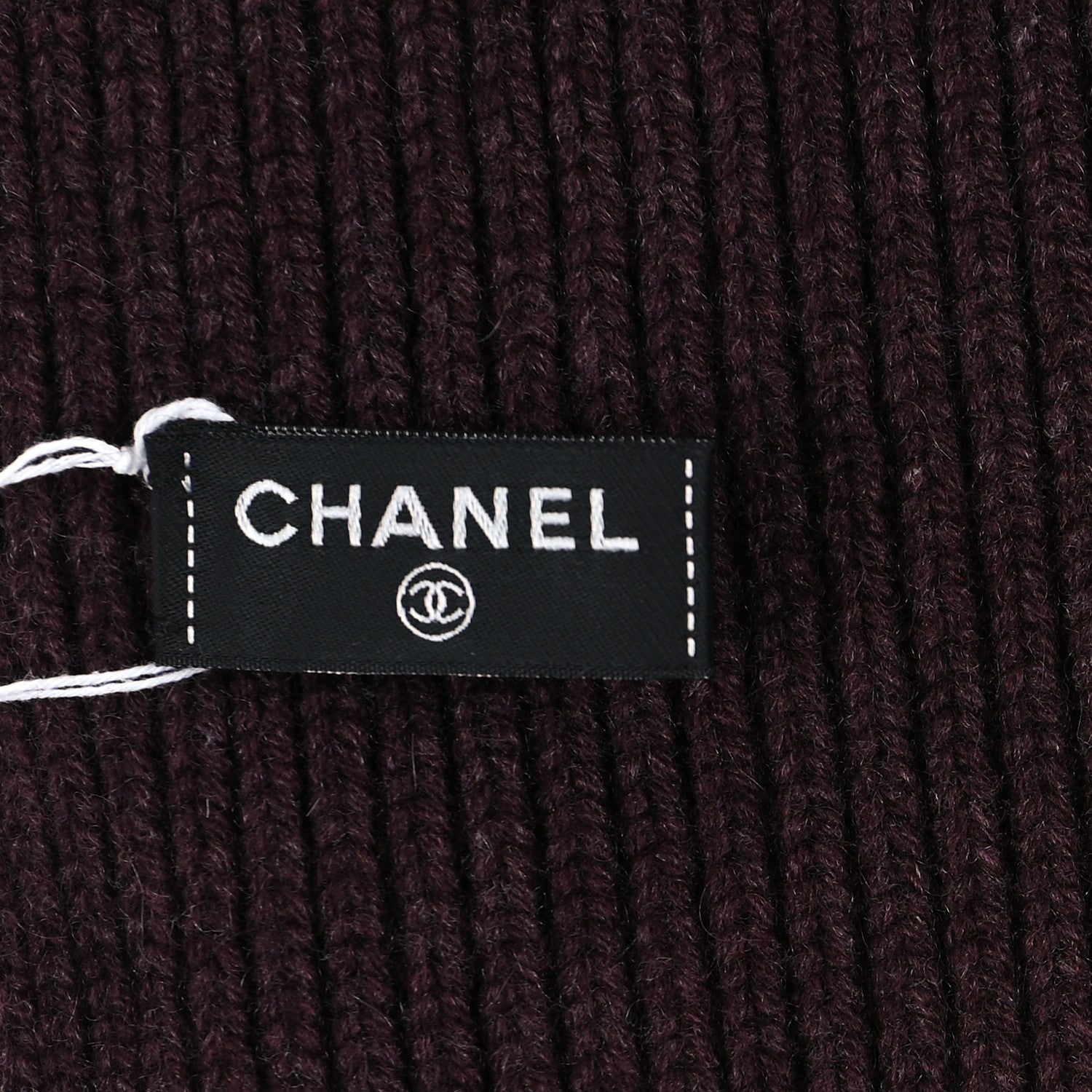 Chanel Cashmere Knit CC Scarf Burgundy Black Ecru 3 of 3