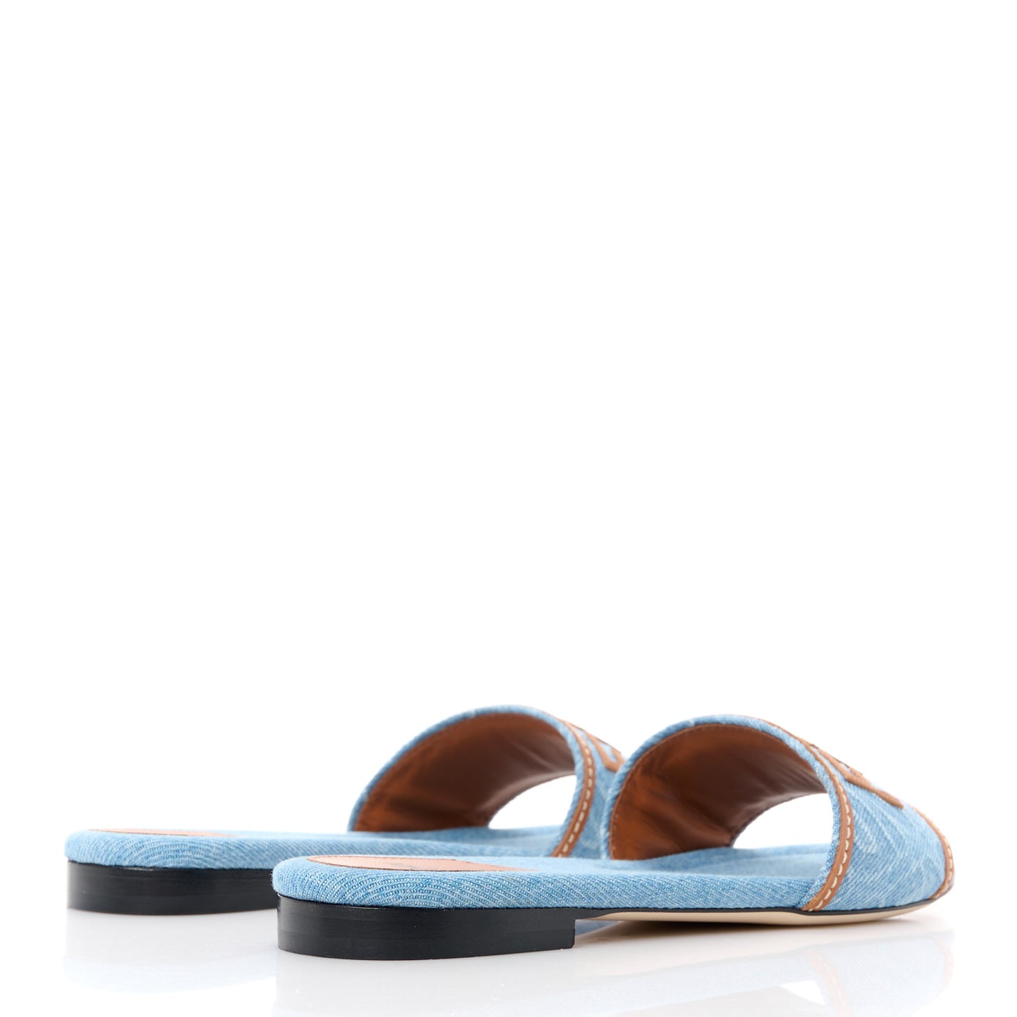 Denim Print Logo Flat Slide Sandals 38.5 Denim Brandy