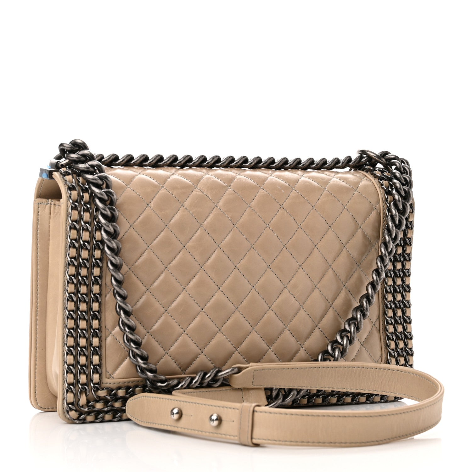 Chanel Glazed Calfskin Quilted New Medium Boy Chained Flap Beige 3 of 15