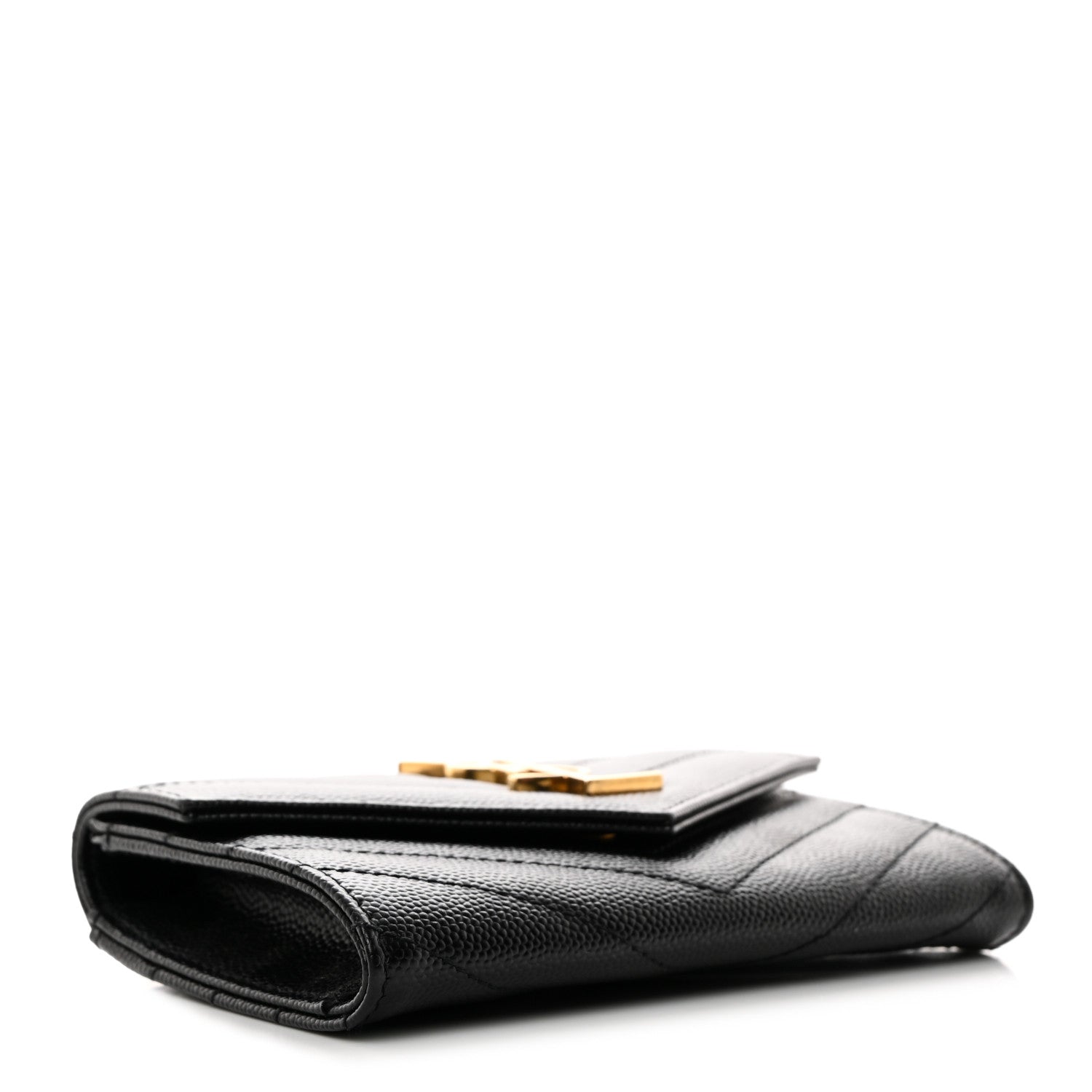 Saint Laurent Grain De Poudre Matelasse Chevron Small Monogram Envelope Wallet Black 4 of 8