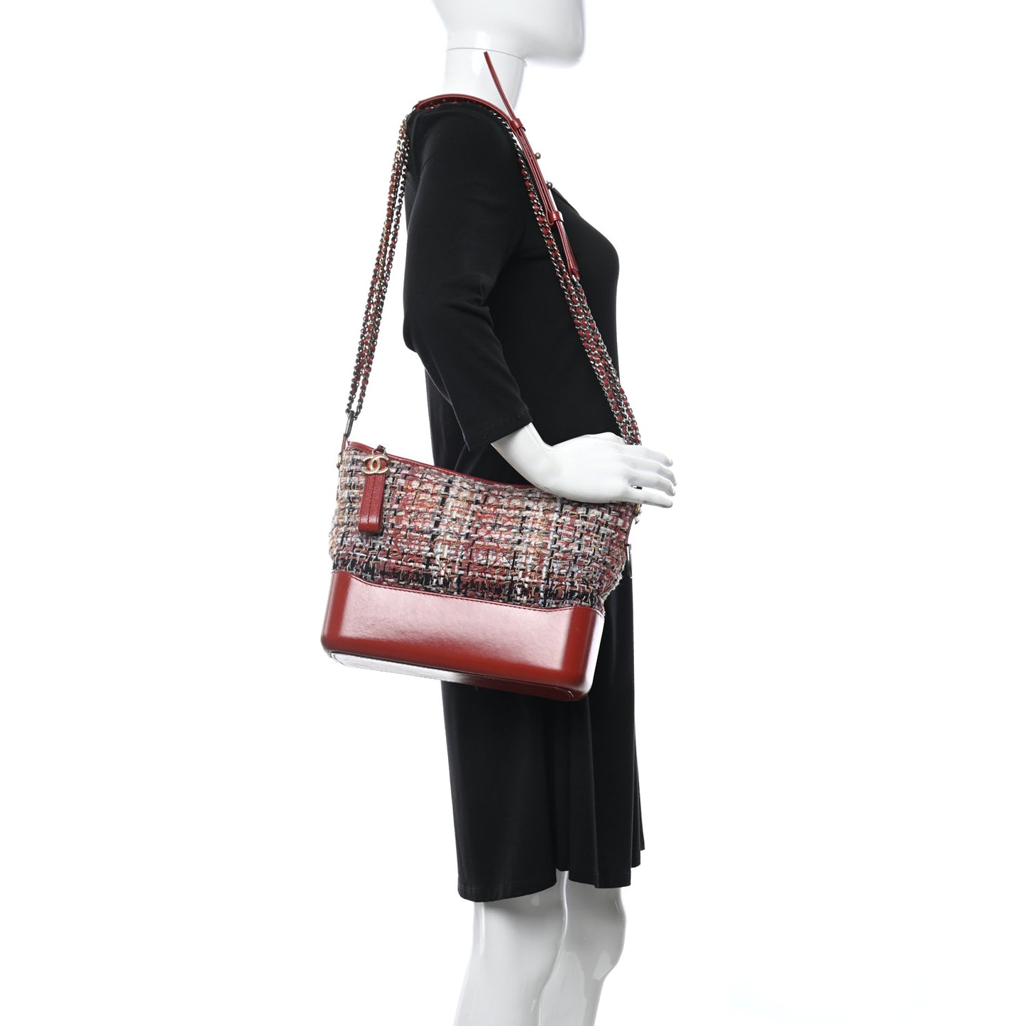 Tweed Calfskin Medium Gabrielle Hobo Red