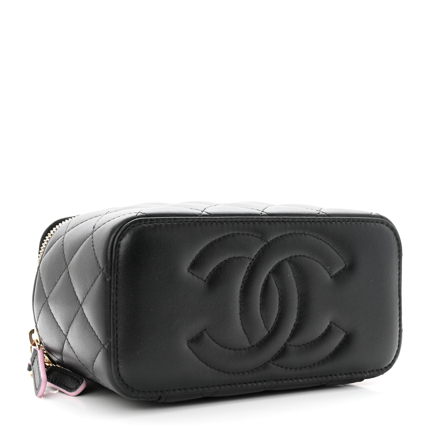 Chanel Lambskin Quilted Small Top Handle Vanity Case With Chain Black Lilac 4 of 13