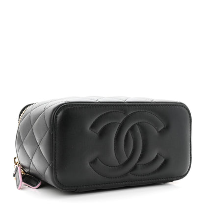 Chanel Lambskin Quilted Small Top Handle Vanity Case With Chain Black Lilac 4 of 13