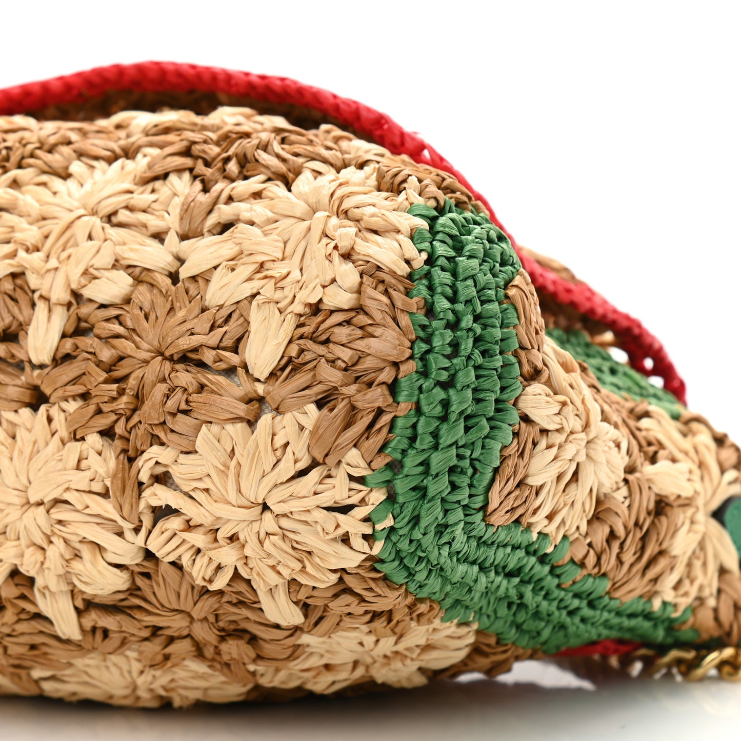 Raffia Azalea Calfskin Crochet Flower Small GG Marmont Shoulder Bag Natural Ecru Green Red New Shamarock