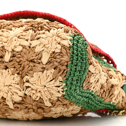 Gucci Raffia Azalea Calfskin Crochet Flower Small GG Marmont Shoulder Bag Natural Ecru Green Red New Shamarock 11 of 12