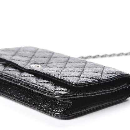 Chanel Distressed Patent Calfskin Quilted Wallet on Chain WOC Black 6 of 11
