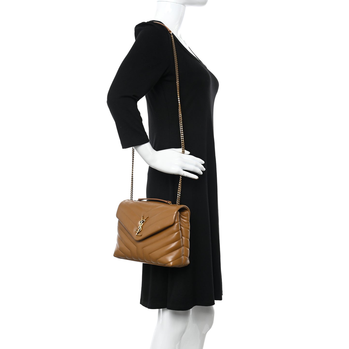 Calfskin Y Quilted Monogram Small Loulou Chain Satchel Dark Natural