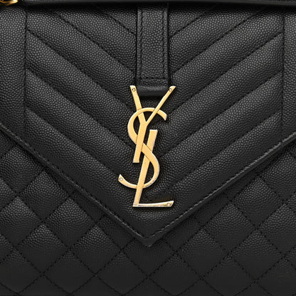 Saint Laurent Grain De Poudre Textured Mixed Matelasse Triquilt Medium Monogram Satchel Black 8 of 13