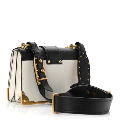Prada City Calf Saffiano Large Cahier Bag White Black 3 of 9
