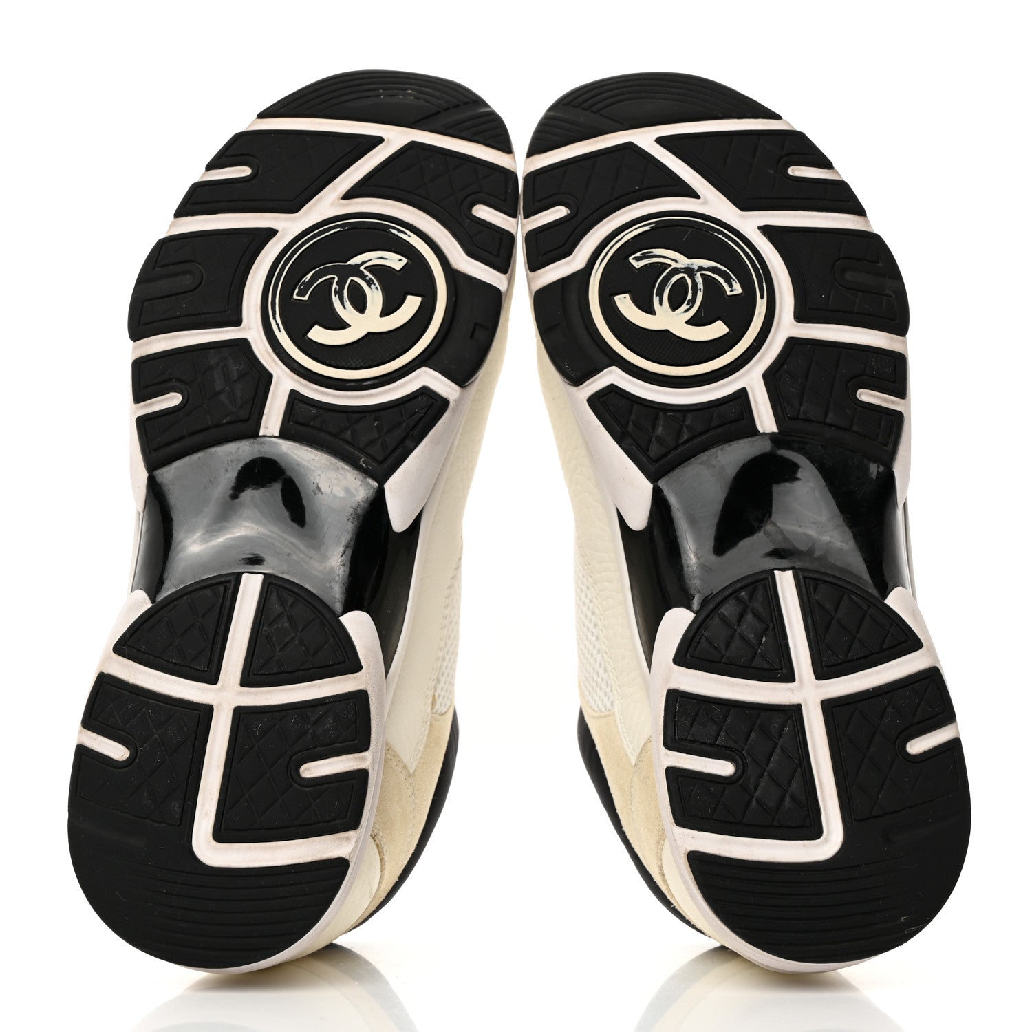Chanel Mesh Suede Calfskin Grained Calfskin Womens CC Sneakers 39.5 White Black 5 of 10