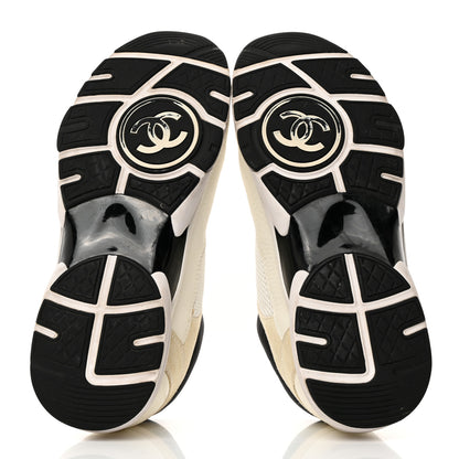 Chanel Mesh Suede Calfskin Grained Calfskin Womens CC Sneakers 39.5 White Black 5 of 10