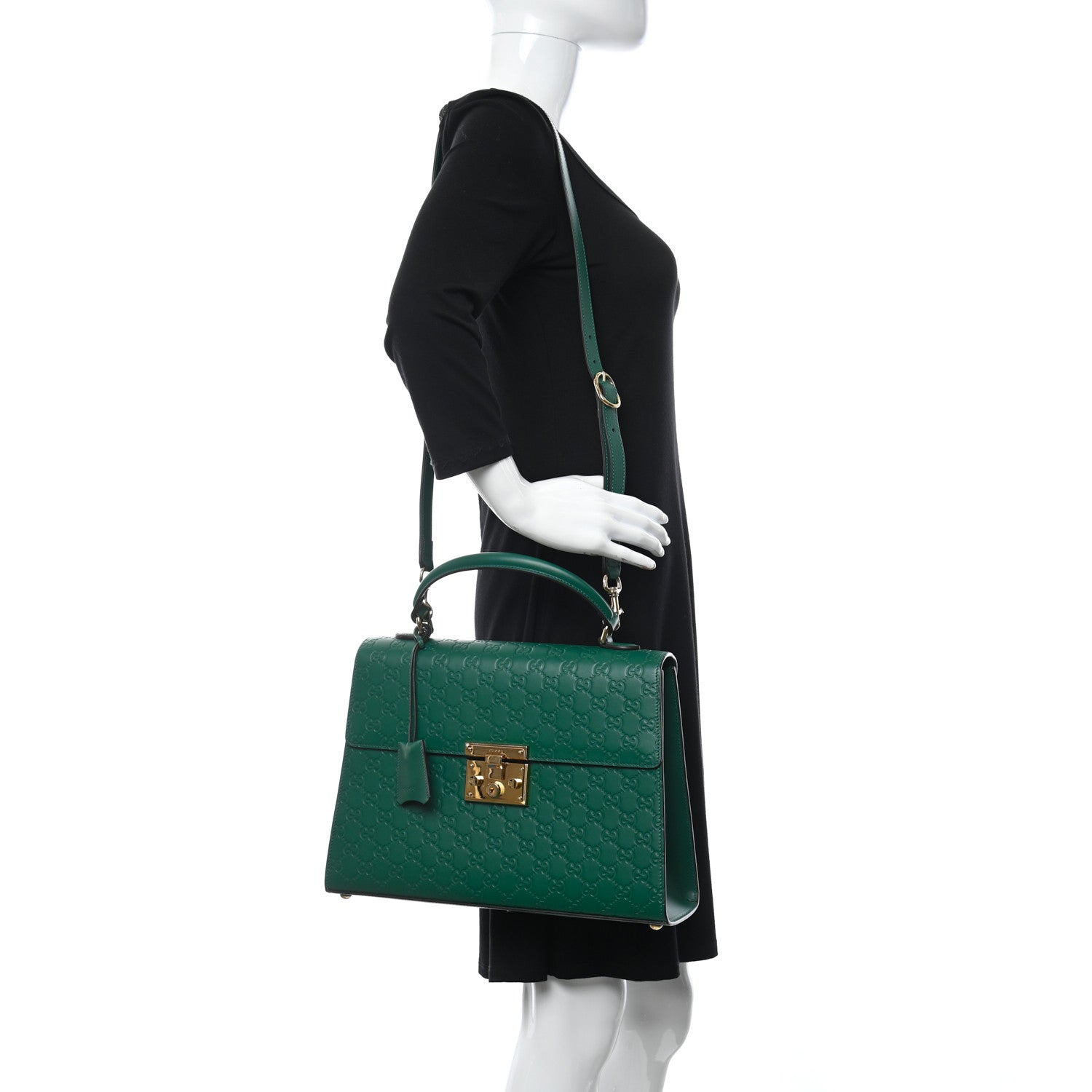 Gucci Guccissima Signature Medium Padlock Top Handle Bag Emerald 2 of 13