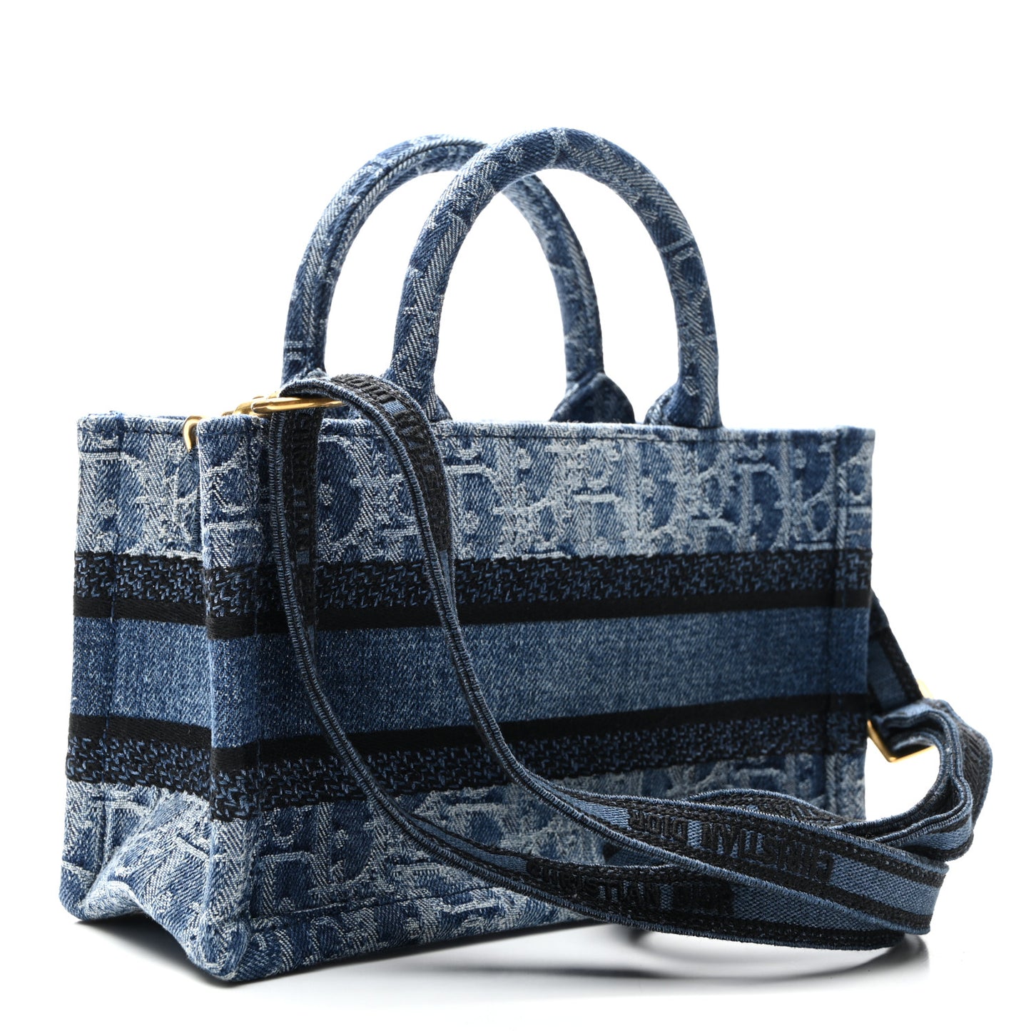 Denim Oblique Mini Book Tote With Strap Blue